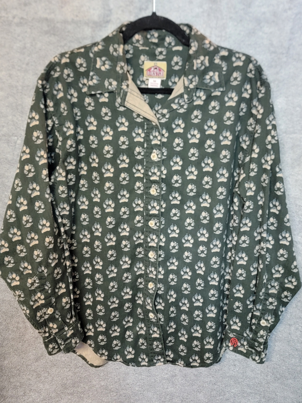 Barn Fly Paw Print Green Button-Down Shirt